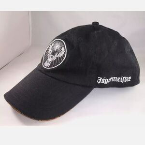 Jagermeister Stag Embroidered Deer Black Stretch Cap L-XL Hat for Drinking Fun